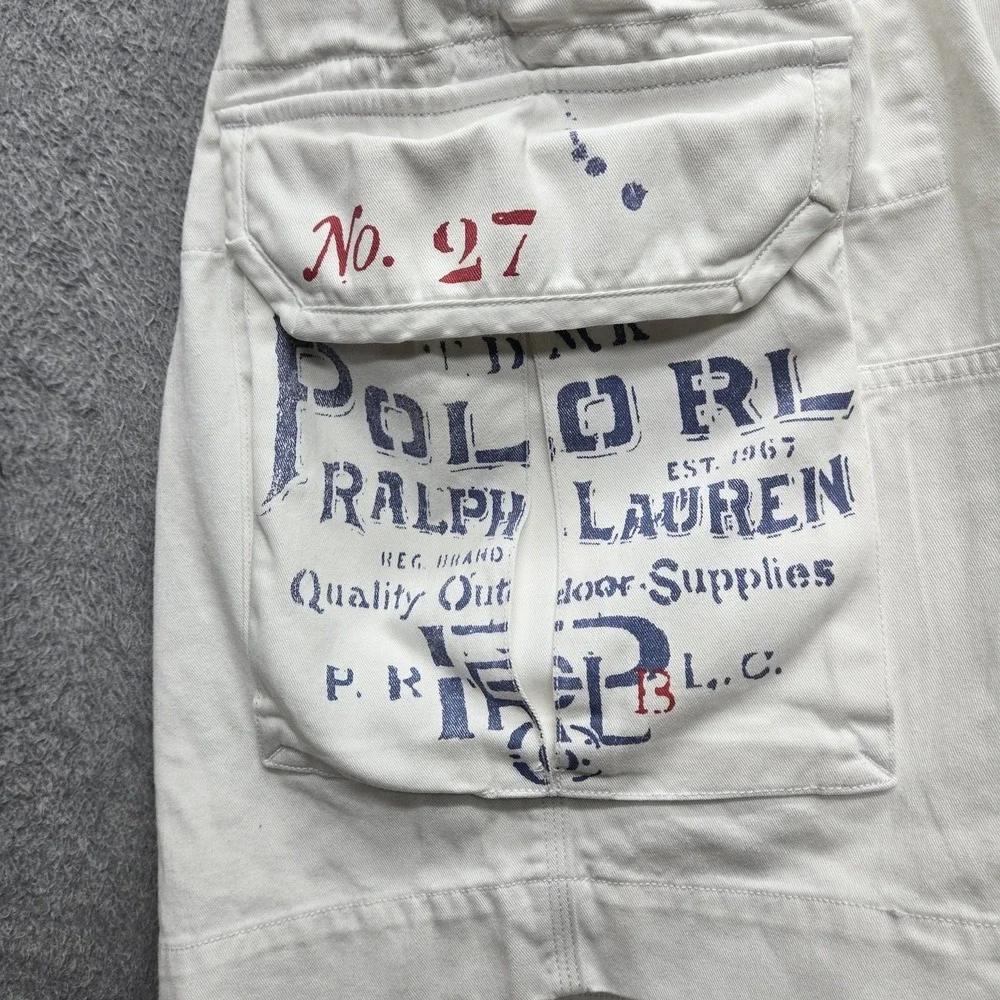 Polo Ralph Lauren Men Shorts 40 White Gellar Cargo Graphic Twill Text PRL 10